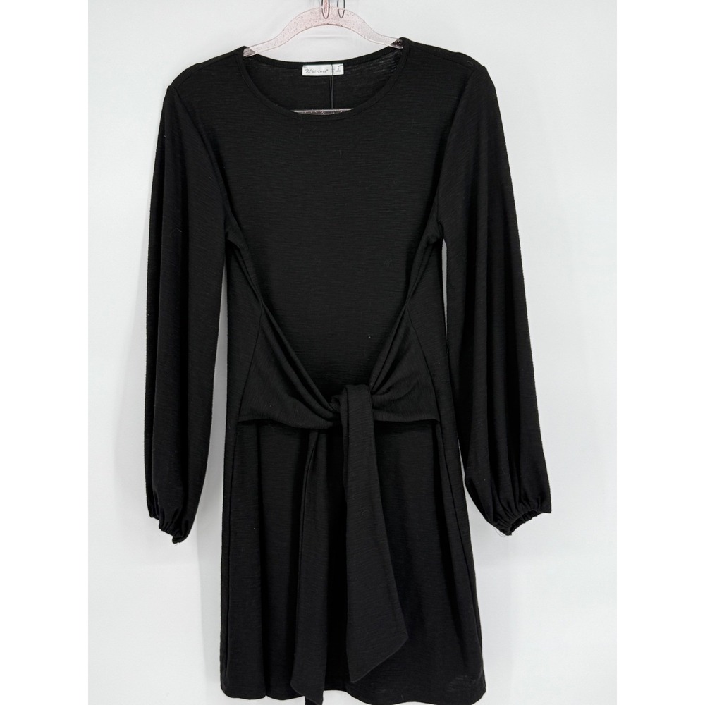 R. Vivimos Black Long Sleeve Tie Front Knit Dress Womens Size L US 12/14